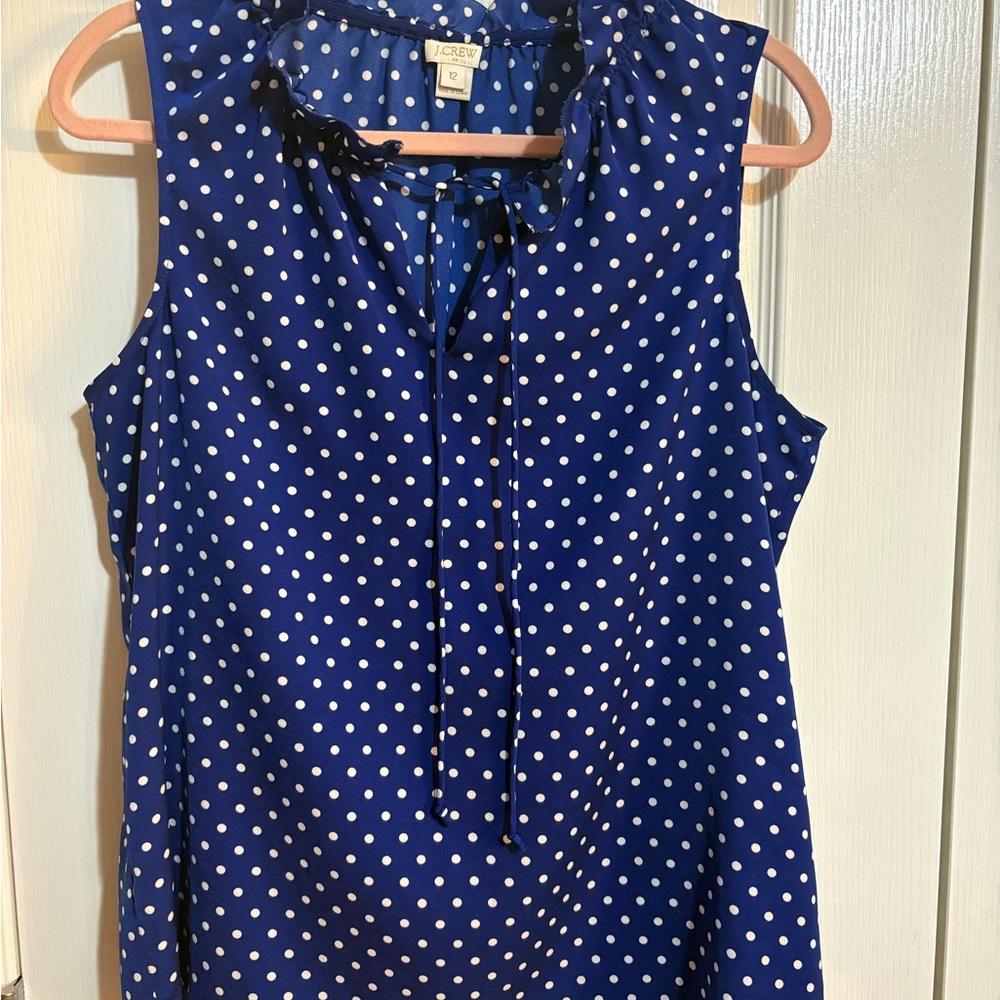 J. Crew Blue Polka Dot Sleeveless Blouse